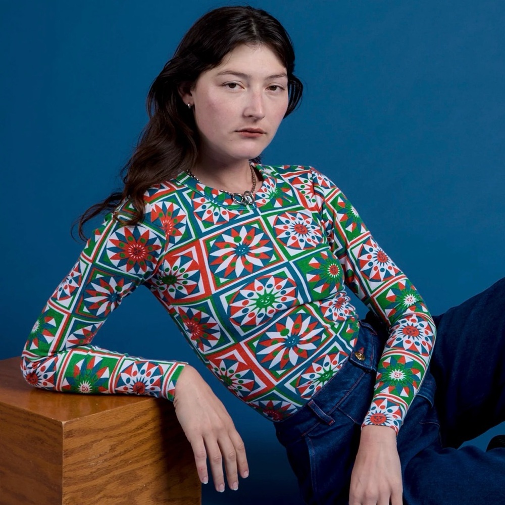 Big Bud Press Long Sleeve Baby Tee - Quilt Print - Size Small - Like New